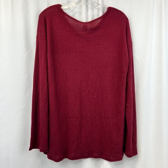 Magic Fit Women’s V-Neck Waffle Knit Sweater Wine Size Medium Lightweight - Picture 6 of 8
